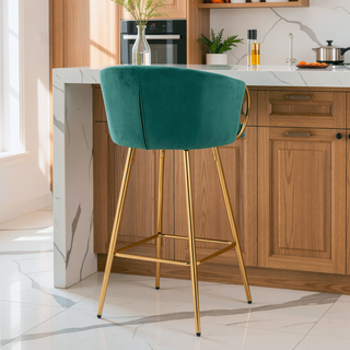 Sunvega 30 Inch Set of 2 Velvet Bar Stools with Chrome Footrest and Golden Leg