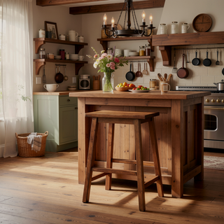 Sunvega 2-Piece Walnut Counter Height Wood Kitchen Dining Stools for Small Spaces