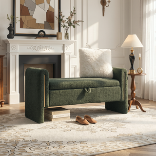 Sunvega Modern Teddy Upholstered Storage Bench with Arms for Living Room Bedroom