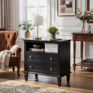 Sunvega Mid-Century Modern Dresser Nightstand with Charging Station and 2 Drawers