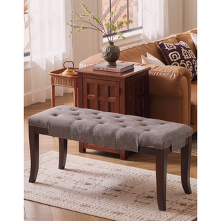 Sunvega Tufted Faux Leather Upholstered Bench with Tapered Hardwood Legs