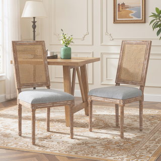 Sunvega French Country Dining Chairs with Upholstered Seats and Weathered Finish