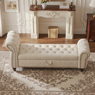 Sunvega Tufted Velvet Upholstered Bed Bench with Storage and High Backrest Chaise Lounge