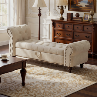 Sunvega Tufted Velvet Upholstered Bed Bench with Storage and High Backrest Chaise Lounge
