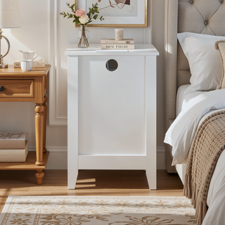 Sunvega Modern White Nightstand with 3 Drawers and Charging Station for Bedroom