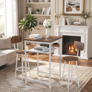 Sunvega Foldable Counter Height Bar Table Set with 2 Stools and Iron Frame
