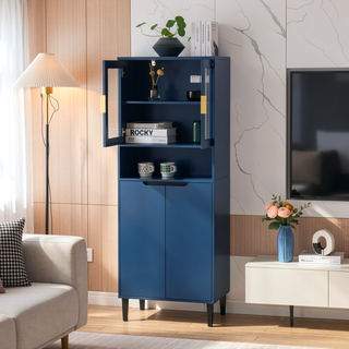 Sunvega Tall Storage Bookcase with 4 Adjustable Shelves and Tempered Glass Doors