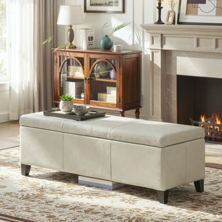 Sunvega Contemporary Upholstered Storage Ottoman Bench with Stitched Details