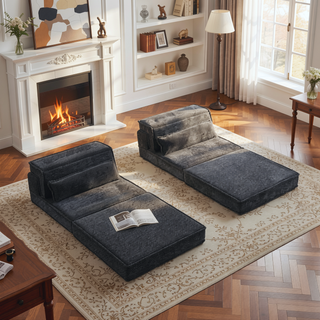 Sunvega Convertible Modular Sectional Mahjong Sofa Bed with Ottoman in Circle Fleece Fabric