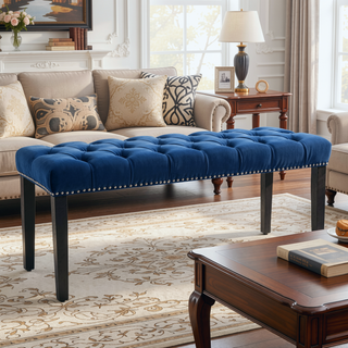 Sunvega Tufted Upholstered Velvet Bench Ottoman with Sponge Cushion for Bedroom