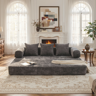 Sunvega Convertible Chenille Folding Sofa Bed with Pillows for Living Room