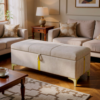 Sunvega Elegant Upholstered Storage Ottoman Bench with Metal Legs for Bedroom and Living Room