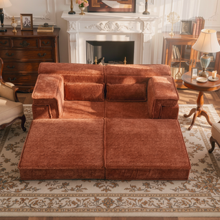 Sunvega Convertible Modular Sectional Mahjong Sofa Bed with Ottoman in Circle Fleece Fabric