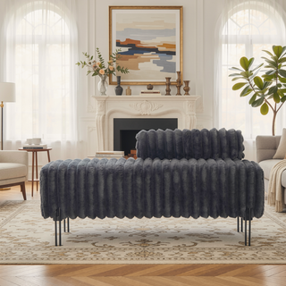 Sunvega Upholstered Adjustable Back Mini Loveseat Sofa Bench with Metal Legs