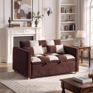 Sunvega Teddy Convertible Loveseat Sofa Bed with Adjustable Backrest and Pillows