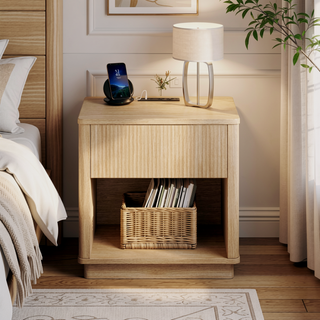 Sunvega Modern Nightstand with Built-in Charging Station and Storage Drawer for Bedroom