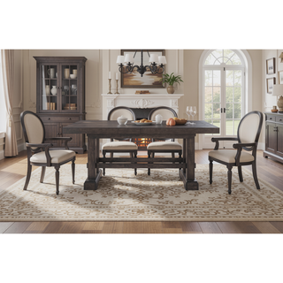 Sunvega Mango Wood Dining Table with Plank Effect Top and Double Pedestal Base