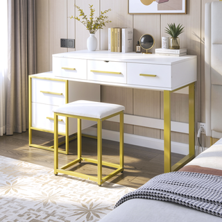 Sunvega 3 in 1 Vanity Desk with Open Top Mirror and Visible Glass Desktop