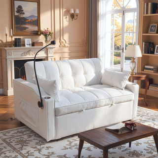Sunvega Modern Velvet Loveseat Futon Sofa with Pullout Bed Adjustable Reclining Backrest