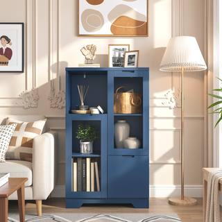Sunvega Green MDF Cabinet with Glass Doors and Drawer for Bedroom Living Room