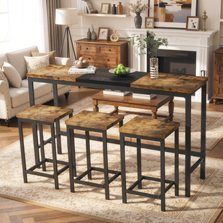 Sunvega Modern Kitchen Dining Table Set with 3 Hanging Stools and Color-Blocking Tabletop