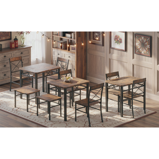 Sunvega Compact Rustic Brown Wood Kitchen Dining Table Set for 4 with Chairs