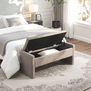 Sunvega Modern Linen Upholstered Storage Bench for Bedroom Living Room Dorm