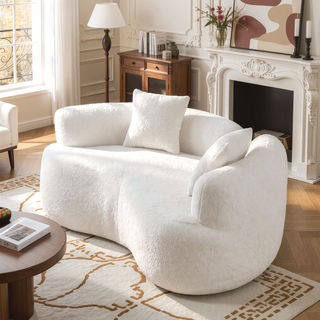 Sunvega Modern Curved Loveseat Sofa with Medium-Firm Cushion and Durable Teddy Fabric