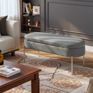 Sunvega Glam Contemporary Storage Bench with Chrome Metal Base and Faux Leather