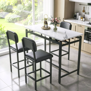 Sunvega Rustic Black 3-Piece Kitchen Table Set with Upholstered Chairs for Small Spaces