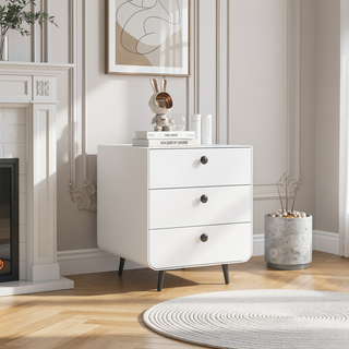 Sunvega Modern Steel Bedside Cabinet with 3 Drawers for Bedroom Living Room Storage
