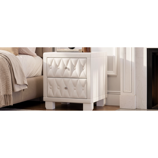 Sunvega Pink Velvet Nightstand with Crystal Knob Handles and Two Spacious Drawers