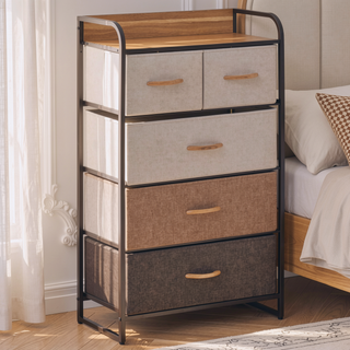 Sunvega 5-Drawer Foldable Storage Dresser with Fabric Drawers and Steel Frame