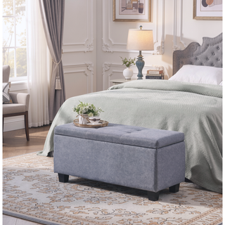 Sunvega Large Storage Ottoman Bench with Tufted Linen Design for Living Room