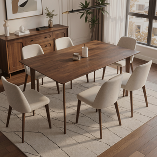 Sunvega Mid-Century Modern Solid Wood Dining Table with Brown Stain Finish