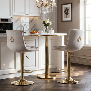 Sunvega Set of 2 Black Velvet Swivel Bar Stools with Chrome Footrest and Adjustable Height
