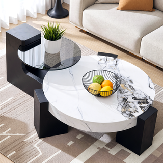 Sunvega Detachable Double-Decker Coffee Table with Anti-Collision Design and MDF Material
