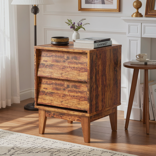 Sunvega Vintage-Style Bevel Design MDF Nightstand with Hidden Drawer Pulls