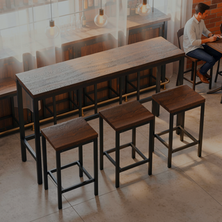 Sunvega Modern Brown Gray Dining Table Set with 3 Stools for Compact Spaces
