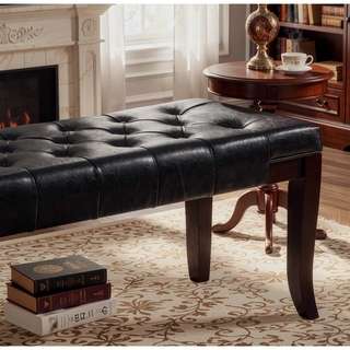 Sunvega Tufted Faux Leather Upholstered Bench with Tapered Hardwood Legs