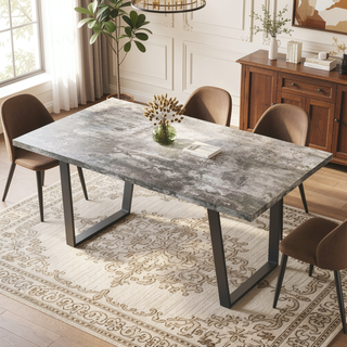 Sunvega Modern Rectangular MDF Dining Table for Six with Waterproof Surface
