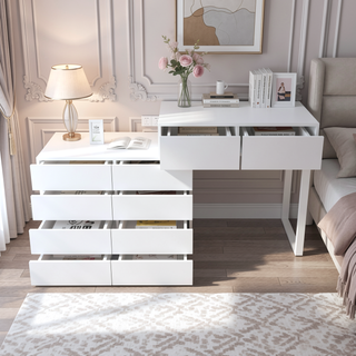 Sunvega White 10 Drawer Dresser with Ample Storage Space for Bedroom and Office