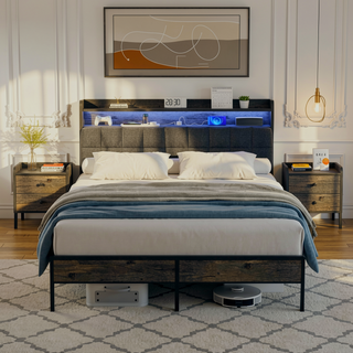 Sunvega Full Bed Frame with Ergonomic Headboard Multi-Space Storage and RGB LED Lights