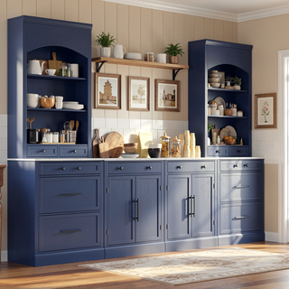 Sunvega Freestanding Kitchen Pantry Cabinet with Drawer and Adjustable Shelves
