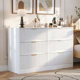 Sunvega Modern Wavy Pattern 6-Drawer Dresser with Ample Storage for Bedroom