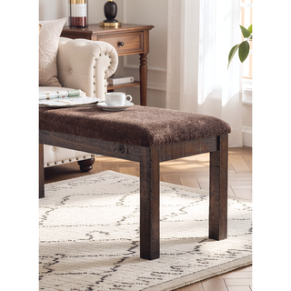 Sunvega Contemporary Walnut Finish Upholstered Seat Solid Wood Dining Room Bench