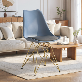 Sunvega Modern Dining Chairs with Golden Steel Legs and Plastic Seat Set of 4 Grey