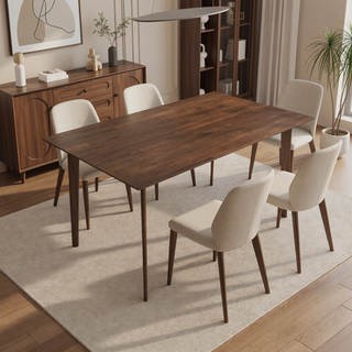 Sunvega Mid-Century Modern Solid Wood Dining Table with Brown Stain Finish