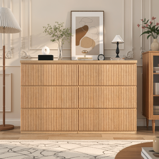 Sunvega 6 Drawer Storage Cabinet with Wavy Panel for Bedroom Hallway Entryway