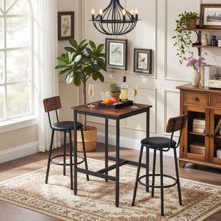 Sunvega Creamy White and Rustic Mahogany Counter Height Dining Table Set with Two Chairs
